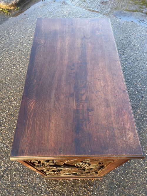 CIRCA 1900 HAND CARVED OAK 23 CHEST OF DRAWERS - ADDITIONAL PHOTO 7