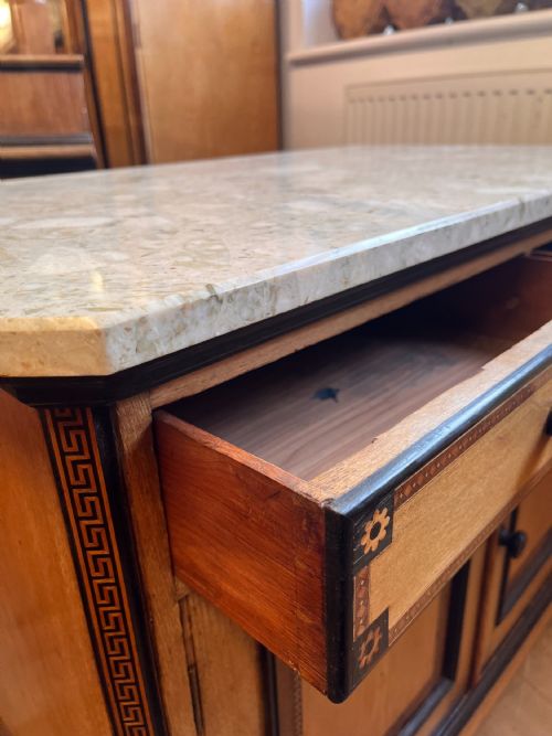 AN ASH AESTHETIC MOVEMENT MARBLE TOP WASHSTAND BY AW TAYLOR SONS WITH PAINTED GEOMETRIC DETAIL - ADDITIONAL PHOTO 7
