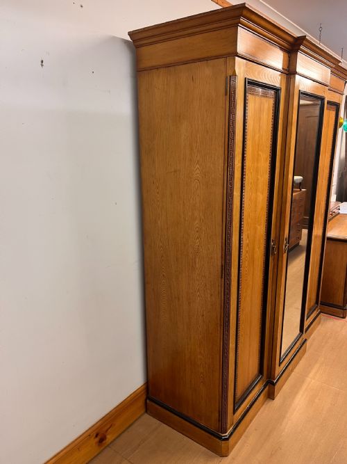 AN ASH AESTHETIC MOVEMENT TRIPLE WARDROBE BY AW TAYLOR SONS WITH PAINTED GEOMETRIC DETAIL - ADDITIONAL PHOTO 6