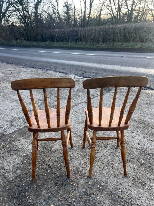 SET OF 4 VICTORIAN SPINDLEBACK ELM BEECH KITCHEN CHAIRS - ADDITIONAL PHOTO 1