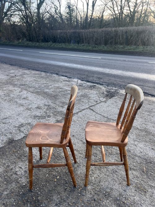 SET OF 4 VICTORIAN SPINDLEBACK ELM BEECH KITCHEN CHAIRS - ADDITIONAL PHOTO 2
