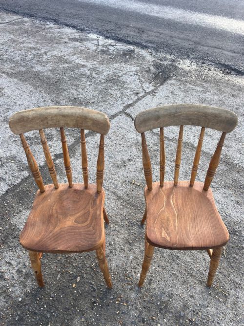 SET OF 4 VICTORIAN SPINDLEBACK ELM BEECH KITCHEN CHAIRS - ADDITIONAL PHOTO 3