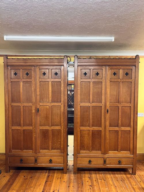 a pair of 19th century 18801890 ecclesiastical oak cupboards - CATEGORY: ANTIQUE CUPBOARDS - DATED 1880
