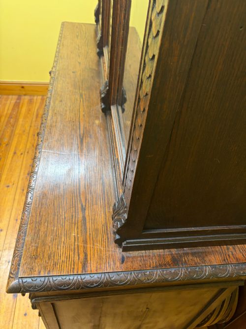19TH CENTURY VICTORIAN MONUMENTAL CARVED OAK LIBRARY BOOKCASE WITH INTRICATE CARVINGS - ADDITIONAL PHOTO 7