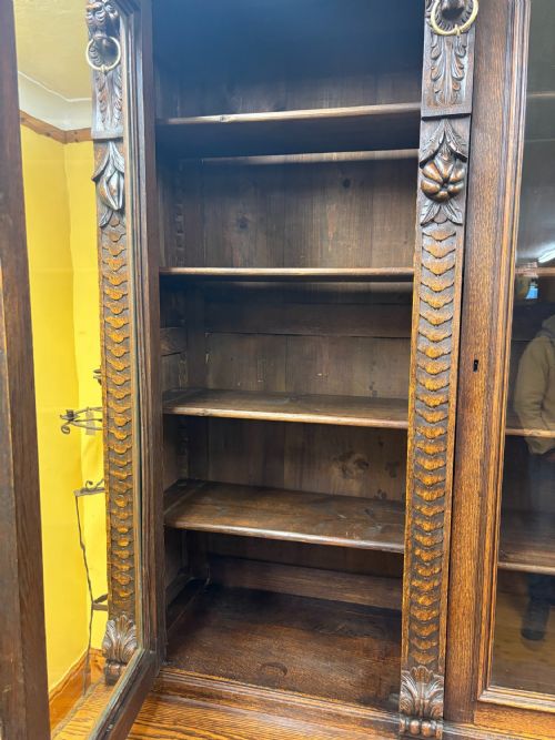 19TH CENTURY VICTORIAN MONUMENTAL CARVED OAK LIBRARY BOOKCASE WITH INTRICATE CARVINGS - ADDITIONAL PHOTO 8