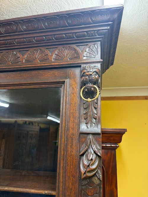 19TH CENTURY VICTORIAN MONUMENTAL CARVED OAK LIBRARY BOOKCASE WITH INTRICATE CARVINGS - ADDITIONAL PHOTO 10