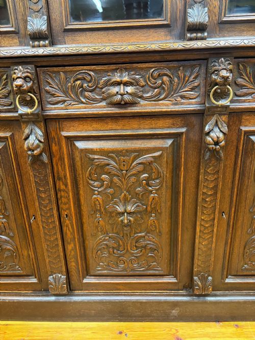 19TH CENTURY VICTORIAN MONUMENTAL CARVED OAK LIBRARY BOOKCASE WITH INTRICATE CARVINGS - ADDITIONAL PHOTO 12