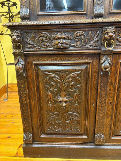 19TH CENTURY VICTORIAN MONUMENTAL CARVED OAK LIBRARY BOOKCASE WITH INTRICATE CARVINGS - ADDITIONAL PHOTO 13