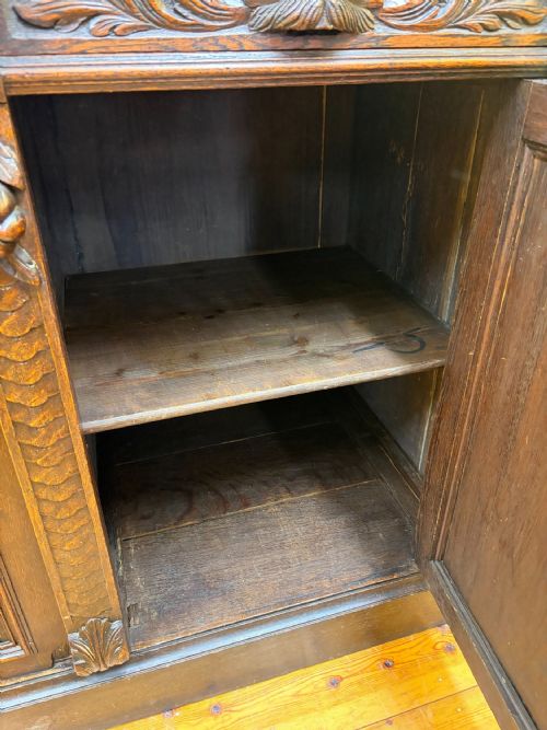 19TH CENTURY VICTORIAN MONUMENTAL CARVED OAK LIBRARY BOOKCASE WITH INTRICATE CARVINGS - ADDITIONAL PHOTO 17