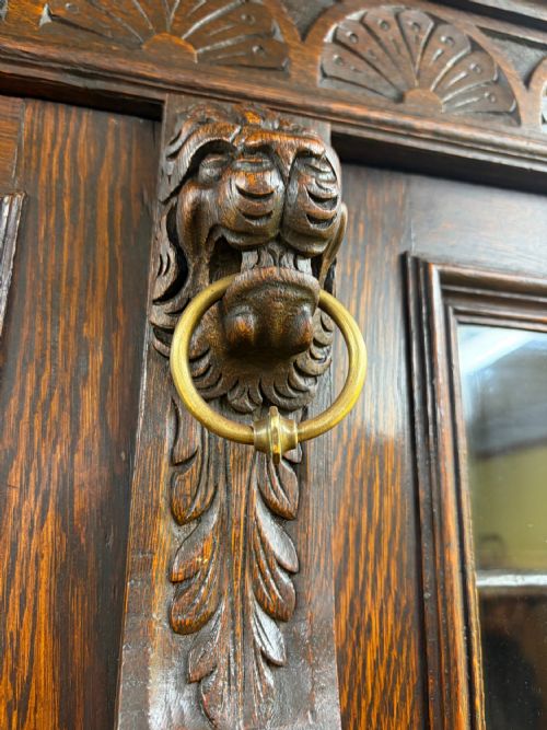 19TH CENTURY VICTORIAN MONUMENTAL CARVED OAK LIBRARY BOOKCASE WITH INTRICATE CARVINGS - ADDITIONAL PHOTO 25