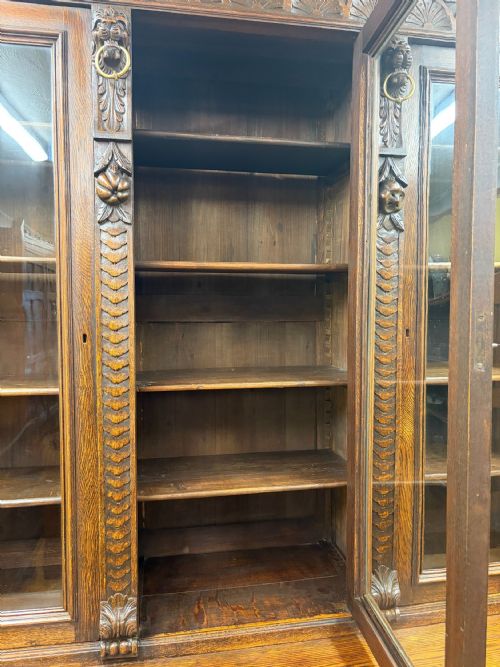 19TH CENTURY VICTORIAN MONUMENTAL CARVED OAK LIBRARY BOOKCASE WITH INTRICATE CARVINGS - ADDITIONAL PHOTO 27