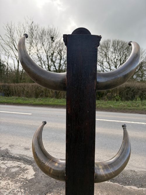 19TH CENTURY OAK COW HORN HAT AND STICK STAND - ADDITIONAL PHOTO 1