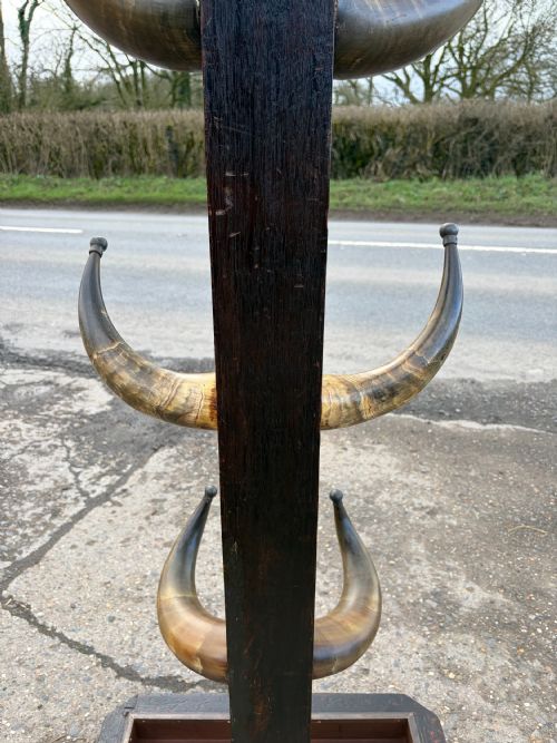 19TH CENTURY OAK COW HORN HAT AND STICK STAND - ADDITIONAL PHOTO 2