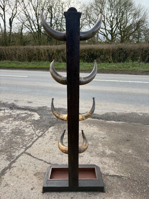 19TH CENTURY OAK COW HORN HAT AND STICK STAND - ADDITIONAL PHOTO 3