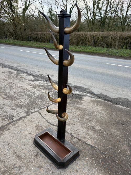 19TH CENTURY OAK COW HORN HAT AND STICK STAND - ADDITIONAL PHOTO 6