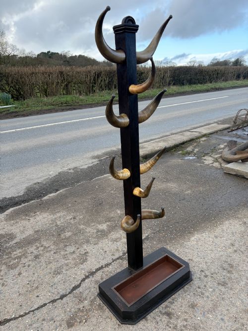19TH CENTURY OAK COW HORN HAT AND STICK STAND - ADDITIONAL PHOTO 9