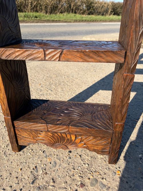 A LIBERTY CO ARTS AND CRAFTS CARVED 'JAPANESE' OPEN BOOKCASE - ADDITIONAL PHOTO 1