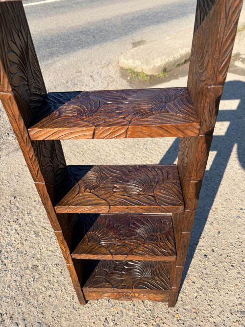 A LIBERTY CO ARTS AND CRAFTS CARVED 'JAPANESE' OPEN BOOKCASE - ADDITIONAL PHOTO 2
