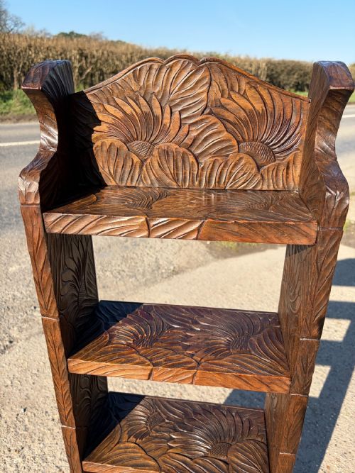 A LIBERTY CO ARTS AND CRAFTS CARVED 'JAPANESE' OPEN BOOKCASE - ADDITIONAL PHOTO 3