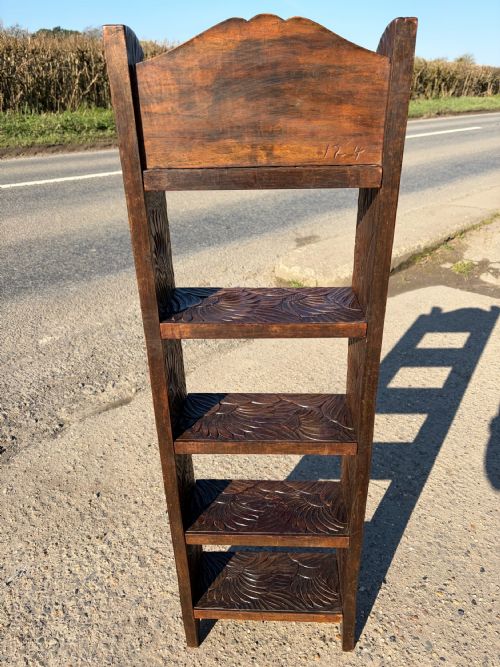 A LIBERTY CO ARTS AND CRAFTS CARVED 'JAPANESE' OPEN BOOKCASE - ADDITIONAL PHOTO 9