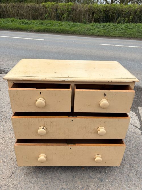 VICTORIAN PAINTED PINE 2 OVER 2 CHEST OF DRAWERS - ADDITIONAL PHOTO 6
