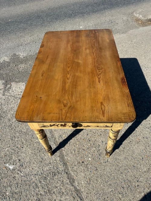 VICTORIAN PINE TABLE WITH ORIGINAL PAINTED LEGS - ADDITIONAL PHOTO 9