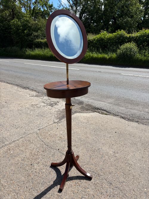 VICTORIAN MAHOGANY TELESCOPIC SHAVING MIRROR ON TRIPOD BASE