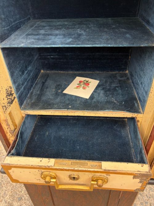 A VICTORIAN PAINTED SAFE BY HOBBS AND CO ON ORIGINAL BASE WITH PAINTED INTERIOR - ADDITIONAL PHOTO 13