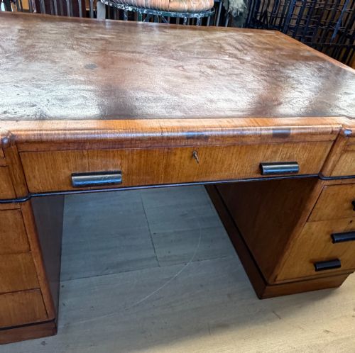 192030S WALNUT ART DECO STYLE 5FT PARTNER'S DESK BY MAPLE CO - ADDITIONAL PHOTO 9