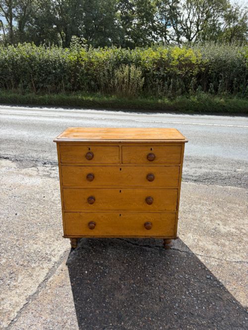 A Victorian Pine 2 Over 3 Chest of Drawers with Original Graining