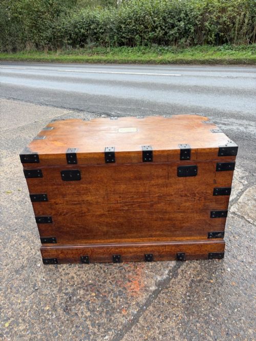 Victorian Oak Silver Chest with Iron Handles & Brackets
