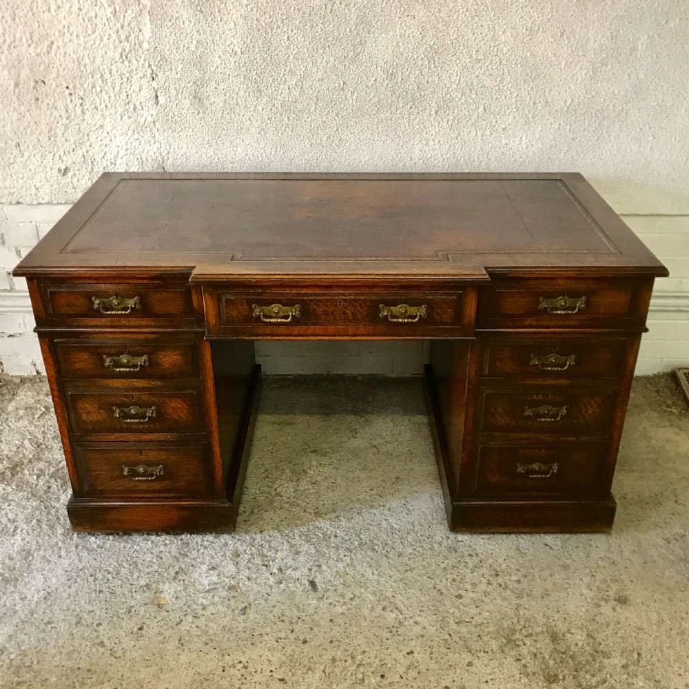 Circa 1900 Oak Kneehole Pedestal Desk 