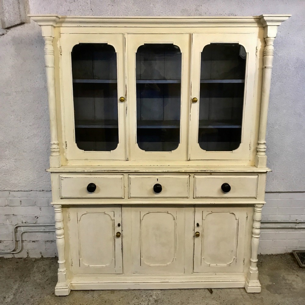 Victorian Pine Dresser with Original Blue Paint Inside 