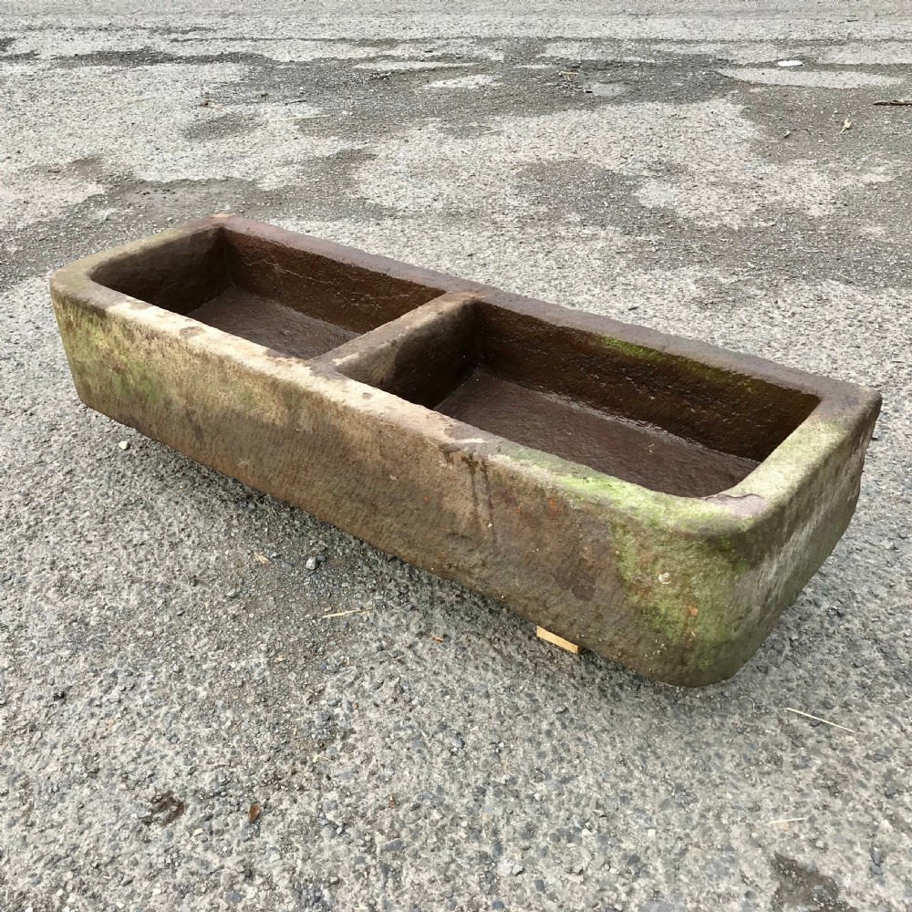 19th Century Hand Carved Pennant Stone Partition Trough with Rounded Corners 