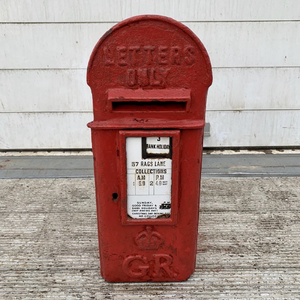 A Rare Original George V Pole Mounted Post Box with Original Enamel Collection Plaque 