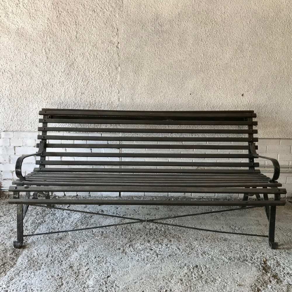 Victorian Wrought Iron Bench with Wooden Slats 