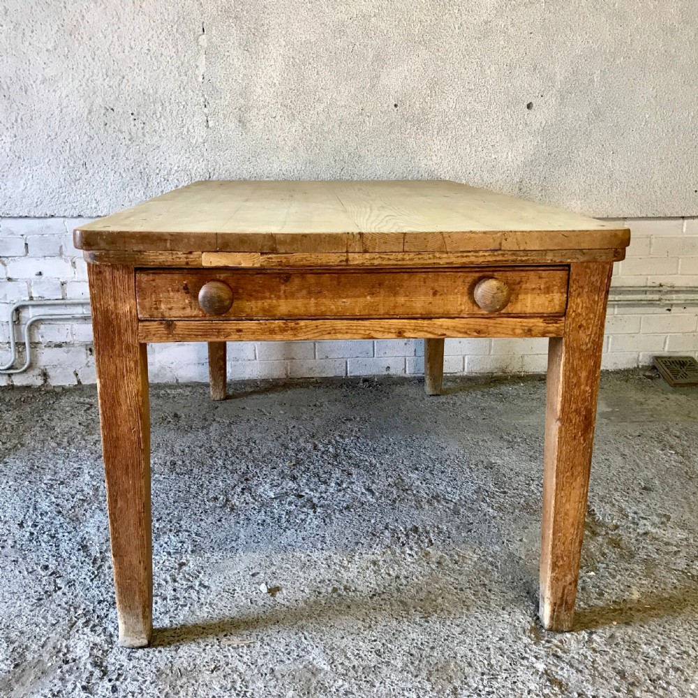 Victorian Pine Kitchen Table with Single Drawer 