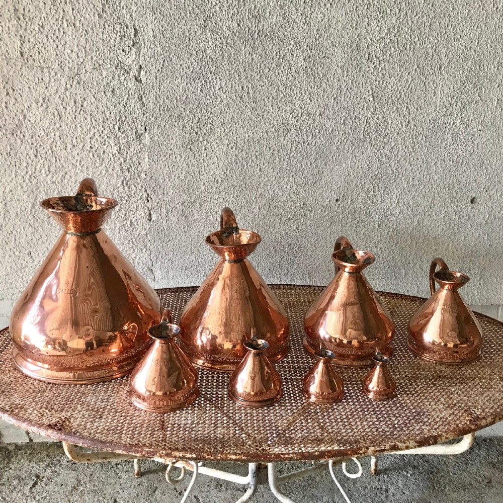 Very Rare Harlequin Set of 8 Victorian Copper Measures
