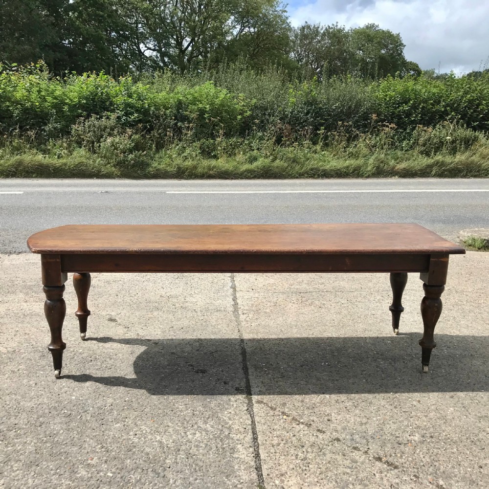 Victorian Farmhouse Kitchen Table Standing on Original Brass Castors 