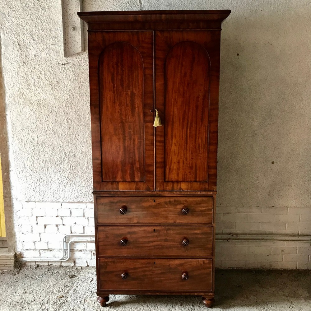 Early Victorian Mahogany Linen Press Complete with Key 