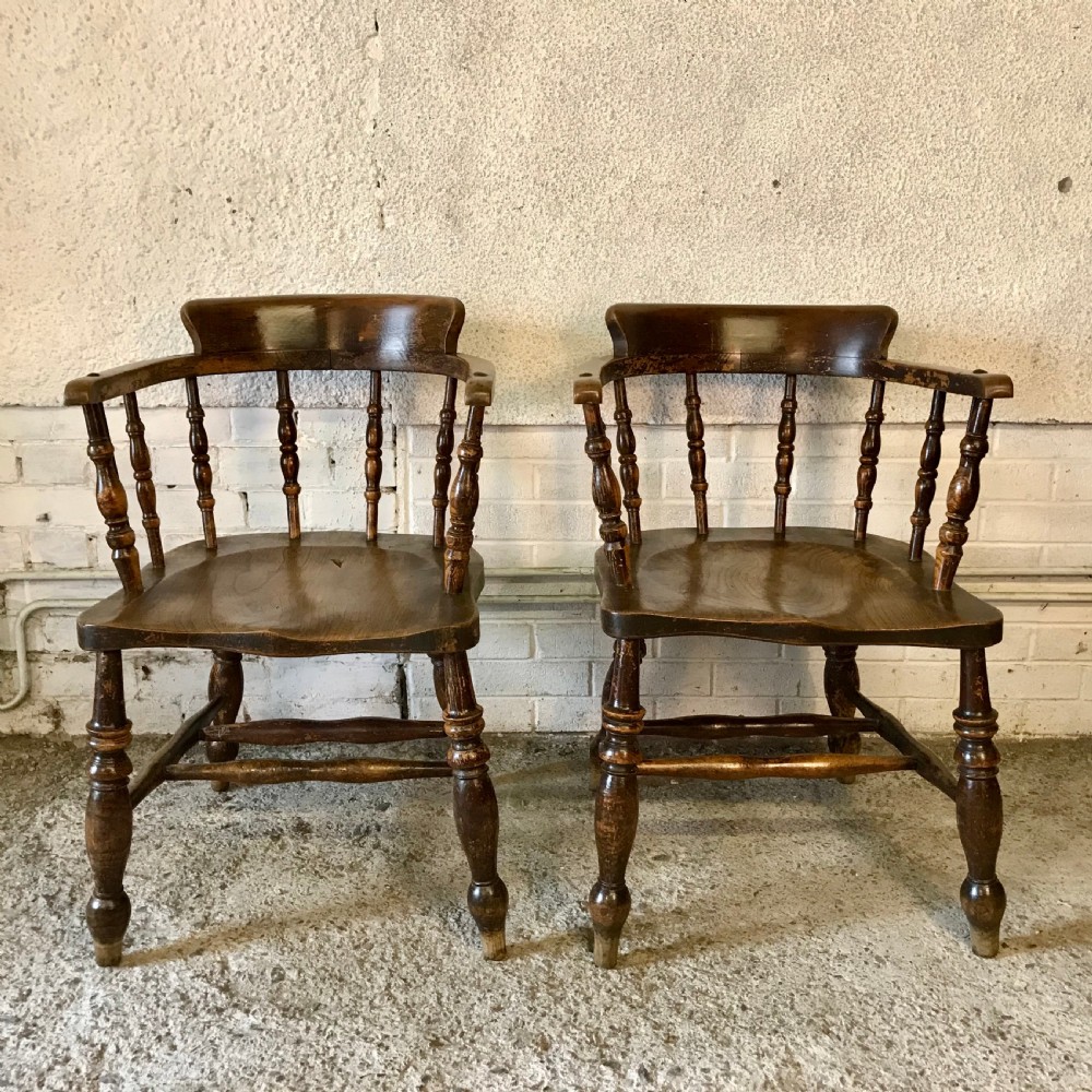 Pair of 19th Century Smoker's Bow (Captain's) Chairs Constructed from Elm and Beech