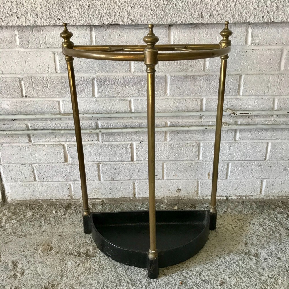 Early 20th Century Demi Lune Brass Stick Stand with Cast Iron Base 
