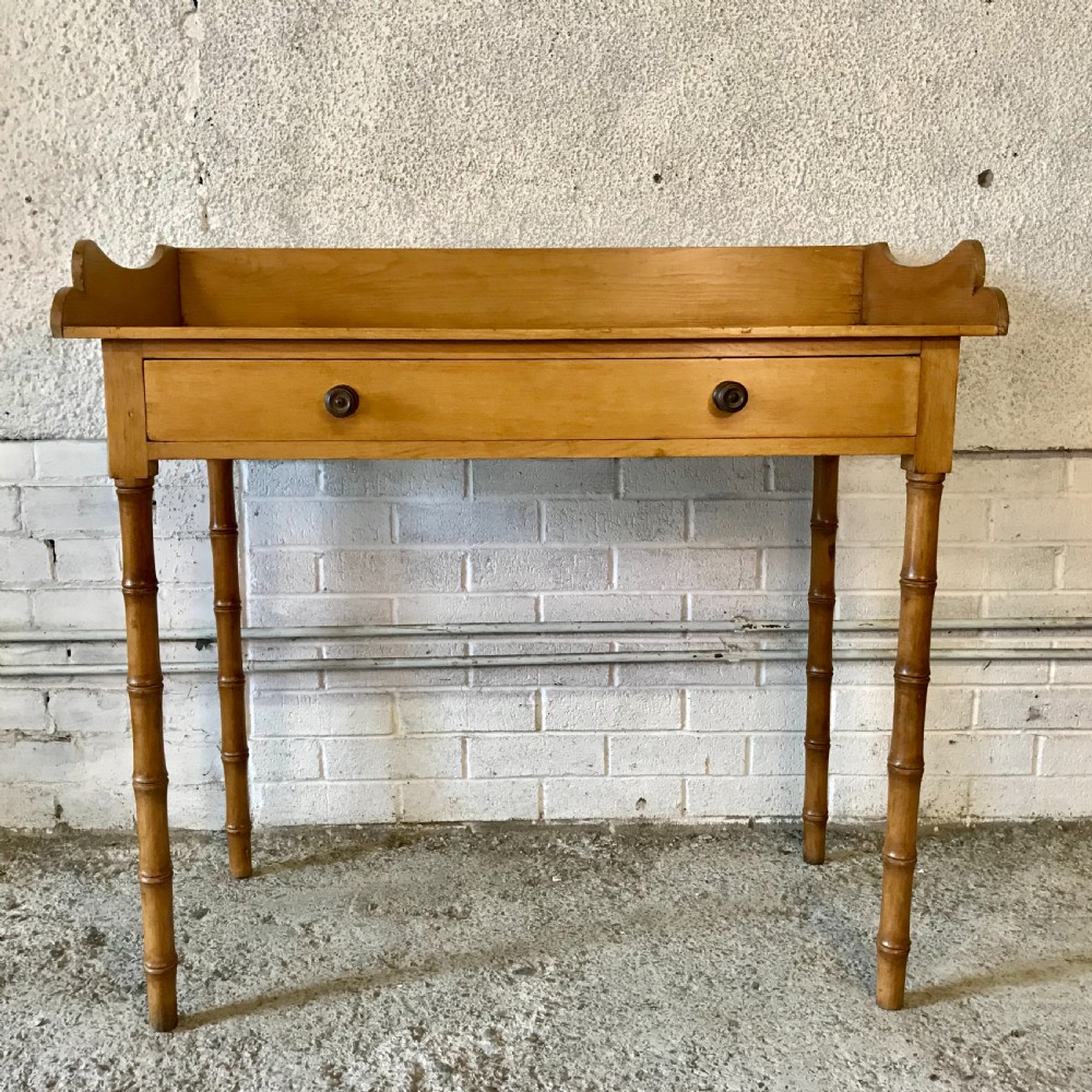 Victorian Pine Writing Table on Turned Faux Bamboo Legs 