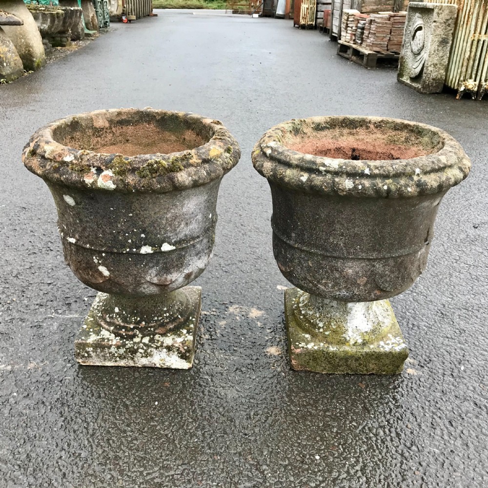 Pair of Early 20th Century Reconstituted Stone Urns 