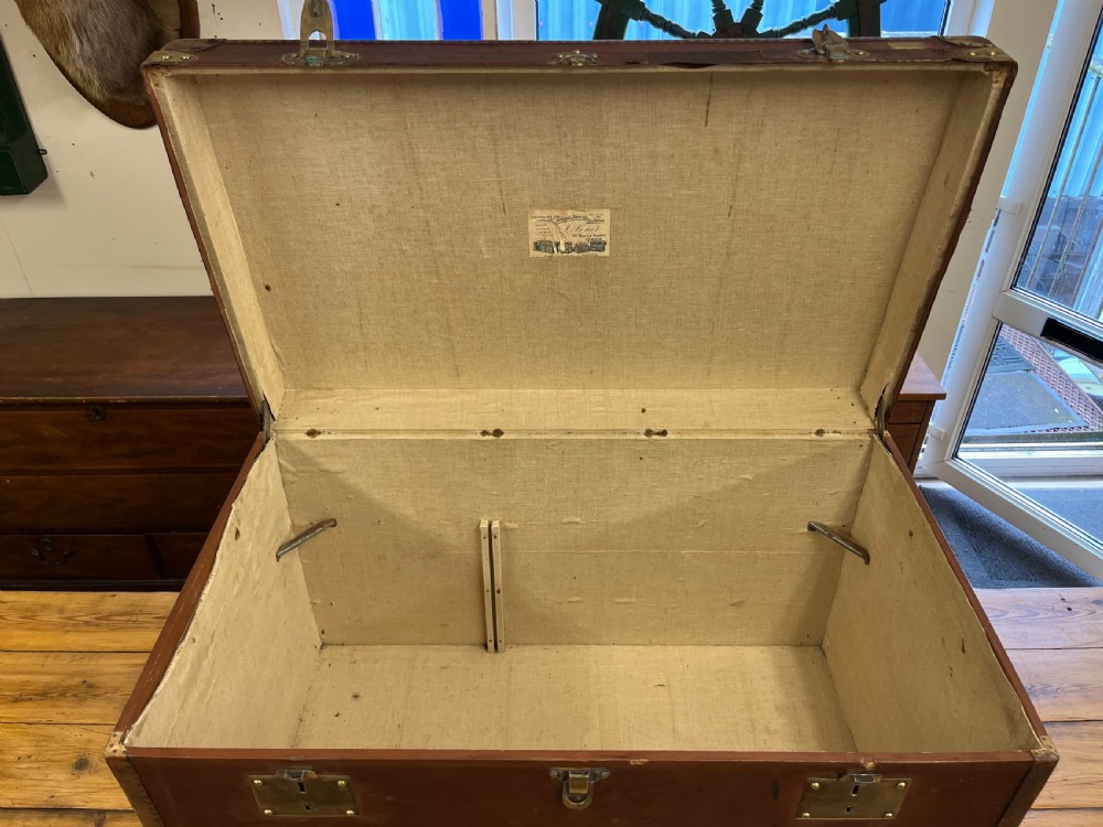 Circa 1900 Canvas Covered & Wood Bound Travelling Trunk View III