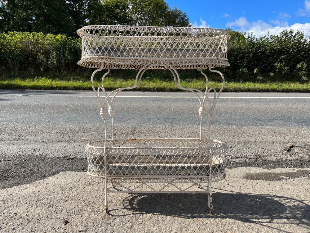 Victorian Wire Work Plant Stand with Original Zinc Trays  View II