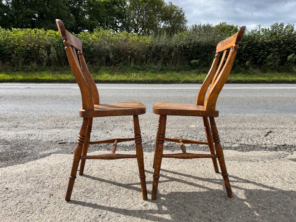 Pair of Victorian Slat Back Kitchen Chairs, Elm & Beech  View V