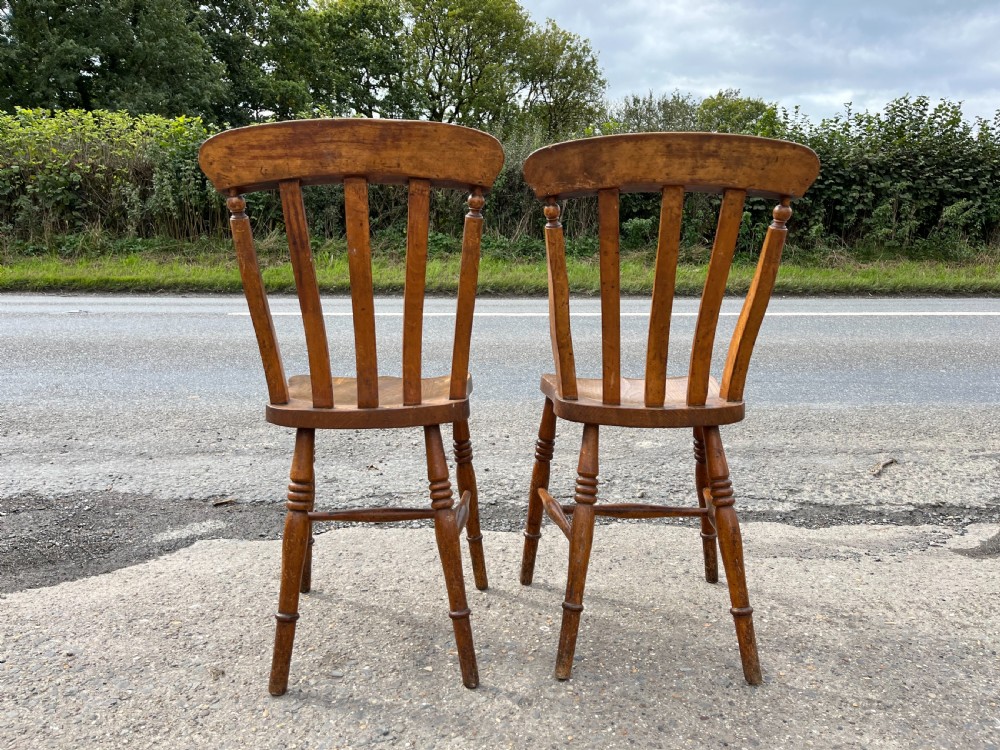 Pair of Victorian Slat Back Kitchen Chairs, Elm & Beech  View VI