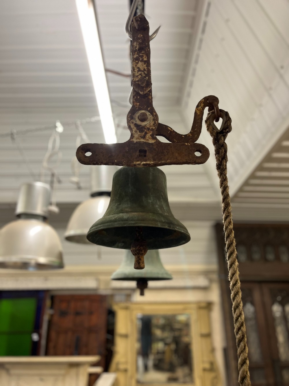19th Century Bronze School Bell on Wrought Iron Bracket View VI