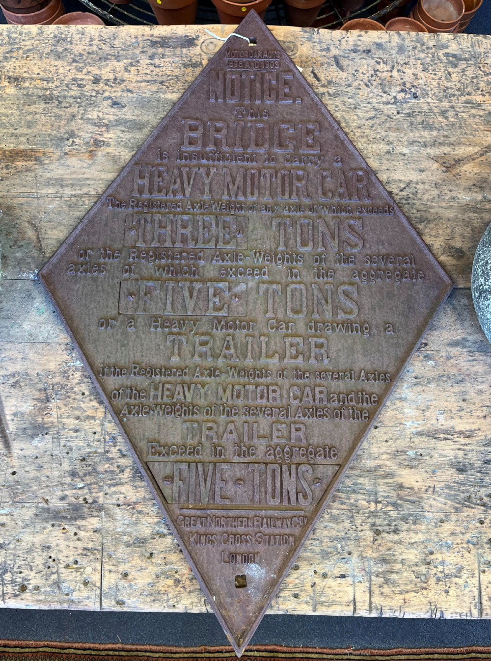 Original Early 20th Century GNR Diamond Bridge Weight Restriction Sign 